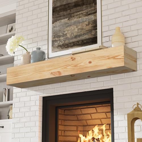Eshoma Fireplace Mantel Shelf 60 Inches - Handcrafted Wood Mantles for Over Fireplace - Wall Mounted Fireplace Mantel Shelf for Living Room Decor - 60 Inch - Natural Wood