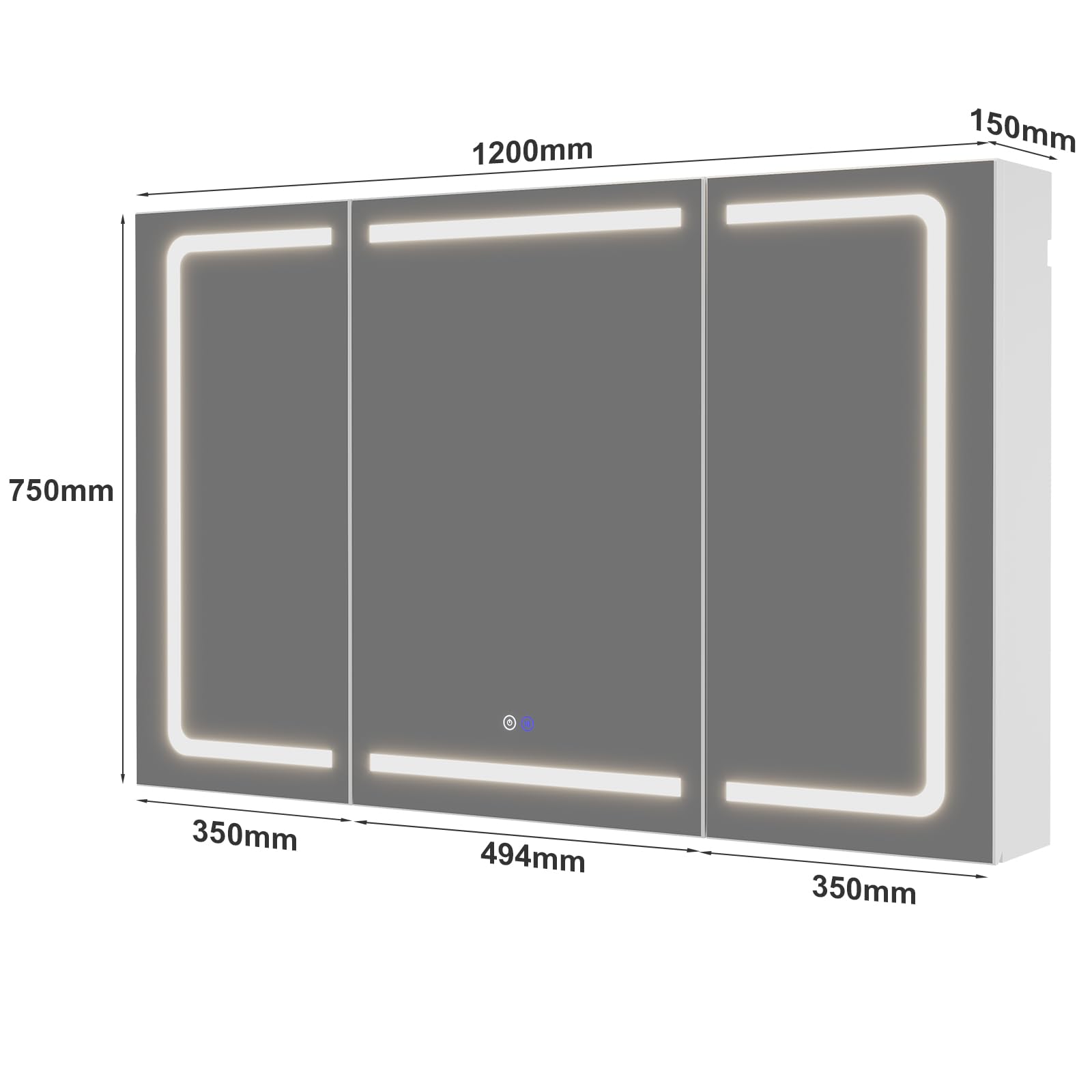 TRIUMPHKEY Armoire de Toilette avec Éclairage, 120 x 75 cm, Design Pliant 3 Panneaux, LED Dimmable, Charnières à Fermeture Douce, Anti-Buée, Prises Intégrées & USB, 5 Niveaux de Rangement
