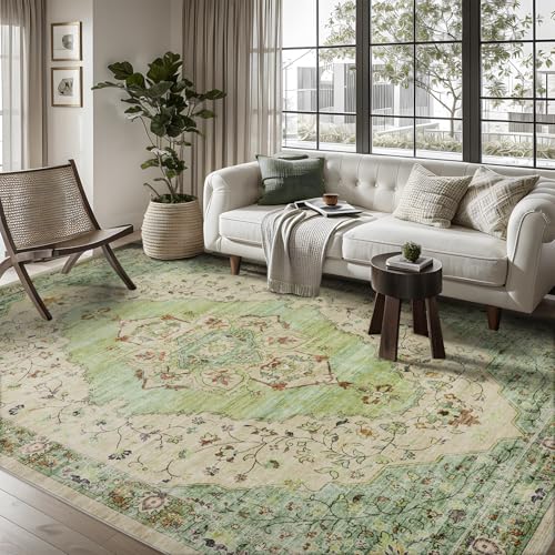 Tapis vintage rétro 6x9 pour salon chambre bureau vert