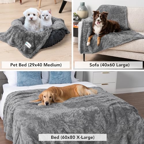 Image of PetAmi Dog Blanket for Small Medium Dogs Grey, Fluffy Soft Puppy Blanket, Sherpa Fleece Cat Blanket for Kitten Doggie, Calming Pet Blanket Throw for Couch Sofa Bed Washable, Medium 29x40