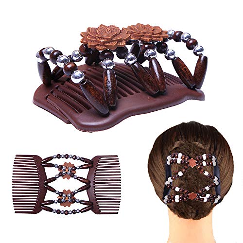 Lovef Thick Hair Clip Magic Wood Beads Double Hair Comb Clip Stretch Combs For Hair Fashion Design Multi Butterfly Bun Maker For Popular Hairstyles Style 4Pcs #TOP6