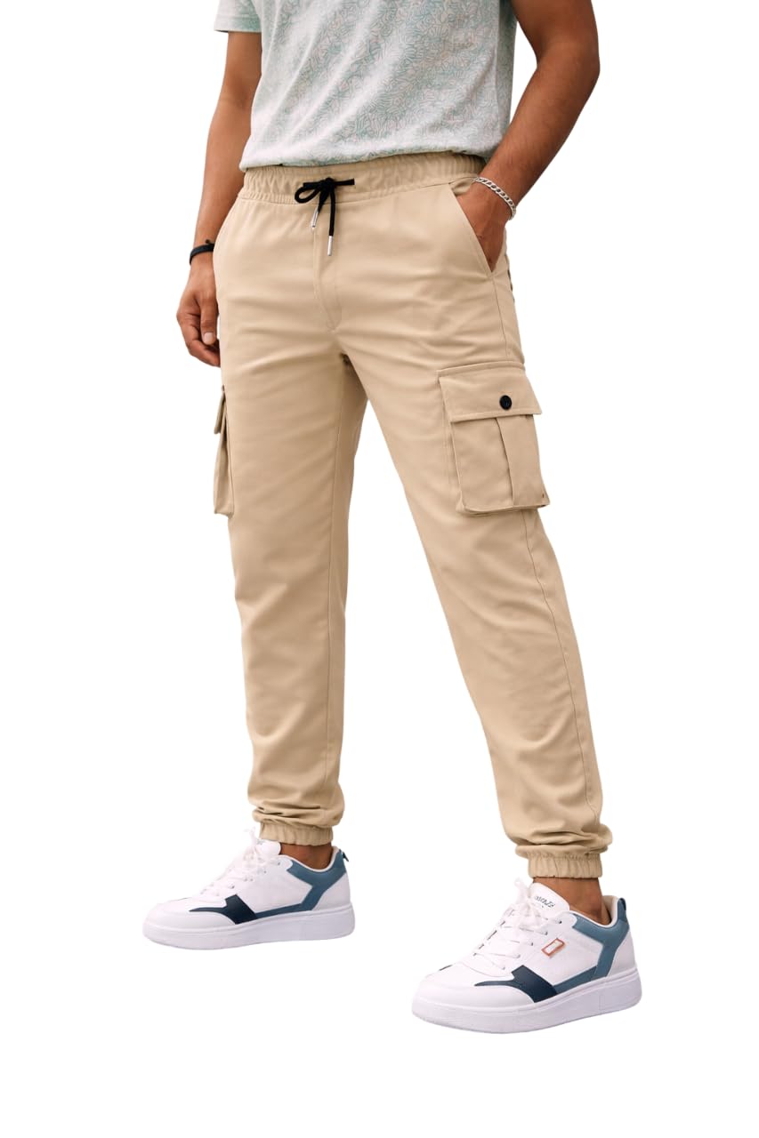 Men Twill Lycra Cargo Pants | Stretchable Multi-Pocket Trousers | Comfortable Durable Casual Wear Bottoms-image-10