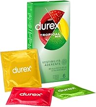 Durex Tropical Preservativi Aromatizzati alla Frutta (Banana, Mela, Fragola e Arancia), 6 Profilattici