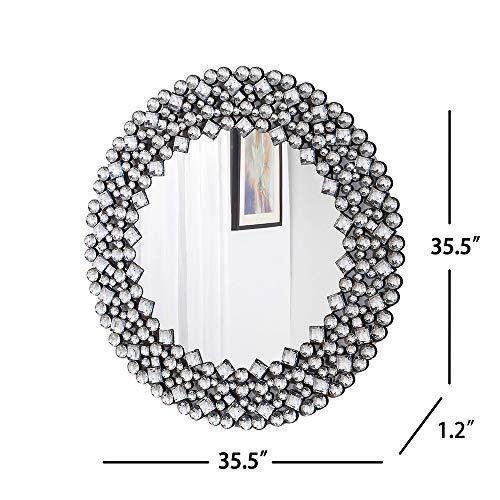 Shyfoy 35.5" Oversize Jeweled Ornate Wall Mirrors Decorative Crystal Accent Round Mirrors For Wall Home Decor, Modern Crushed Diamond Gemstone Mirror For Living Room #TOP4