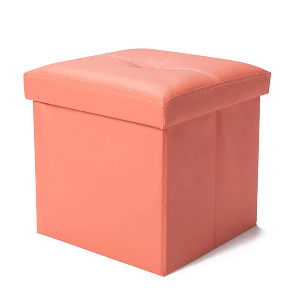 IROEJT Ottoman,Ottoman Chair Stool Storage Ottoman Pouffe Stool,Foldable Toy Chest Footstools Boxes,Dvd Storage,Shoes Chests Folding Faux Leather Small Seat，Pink