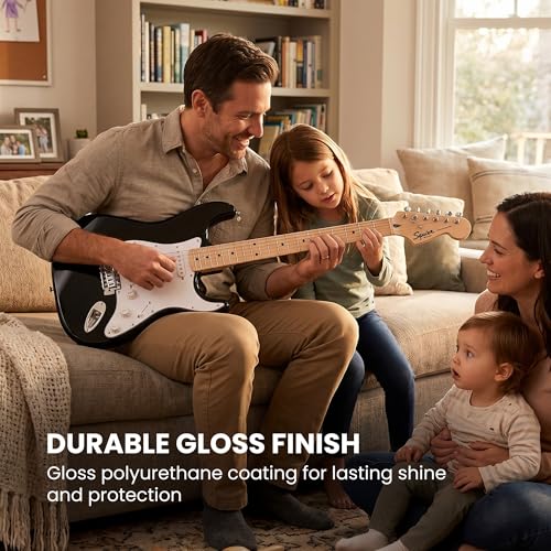 Image of Fender Squier Sonic Stratocaster - Black Bundle with Mustang Micro Headphone Amp, Cable, Tuner, Strap, Picks, and Austin Bazaar Instructional DVD