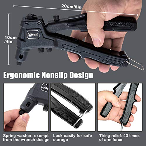 Xinqiao Rivet Gun Kit With 100 Pcs Rivets, Hand Riveter Set For Metal With 4 Tool-Free Interchangeable Heads (Rivet Gun-100 Pcs Rivets) #TOP2