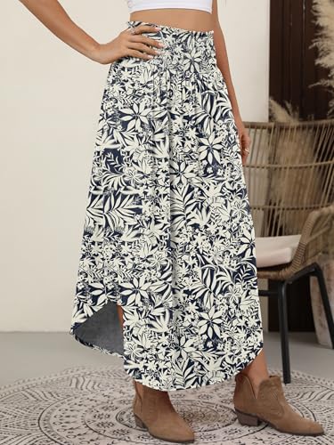 Image of ANRABESS Women's Maxi Skirts Summer Boho Floral High Waisted Flowy Swing Pleated Beach Long Skirt with Pockets