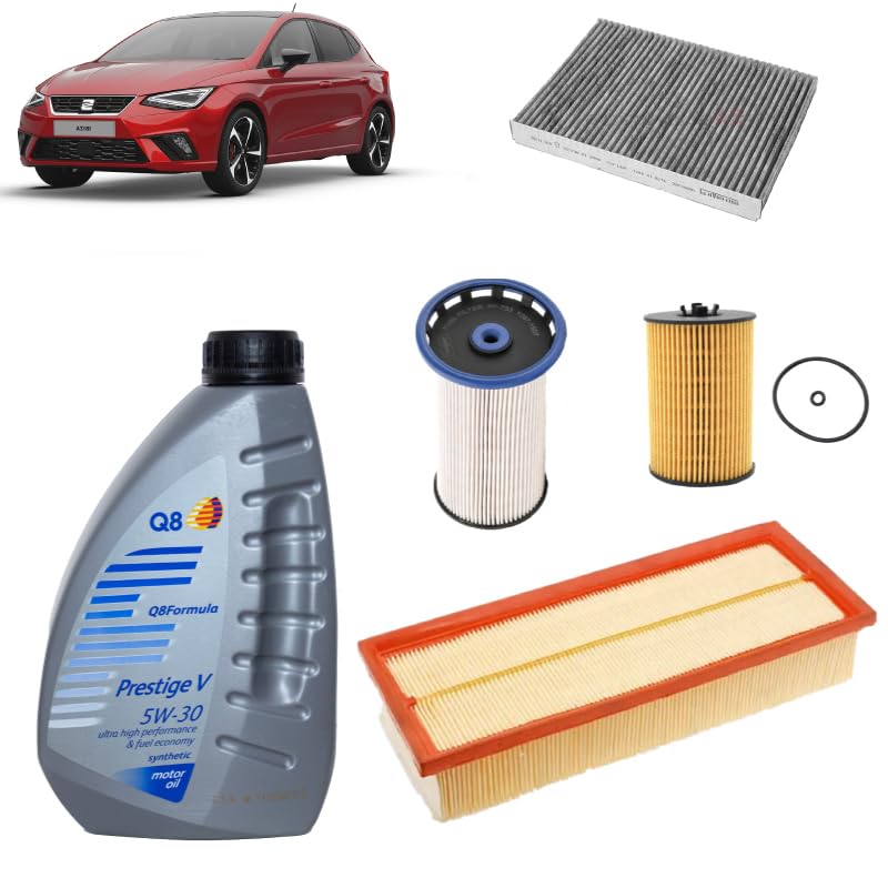 Kit tagliando 4 filtri + 5L olio Q8 5W-30 per Seat Ibiza 1.6 TDI 2017+