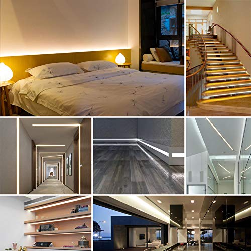 HOMMAND LED Aluminium Channel, 10Pack 1M/3.3ft, fit<10mm, LED Strip Channel with Diffuser, LED Strip Cover with End Caps, Mounting Clips and Adhesive, LED Aluminium Profile (V Shape)(U Shape Inside)