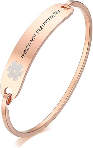 Miniatura 84 de VNOX Pulsera médica de acero inoxidable para mujer, pulsera de identificación de alerta médica de emergencia de acero inoxidable, grabado gratuito