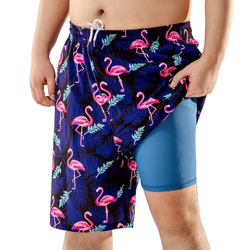 BRISIRA Big and Tall Mens Swim Trunks with Compression Liner Swimsuit Bathing Suit Swim Shorts Board Shorts Quick Dry 1X-6X