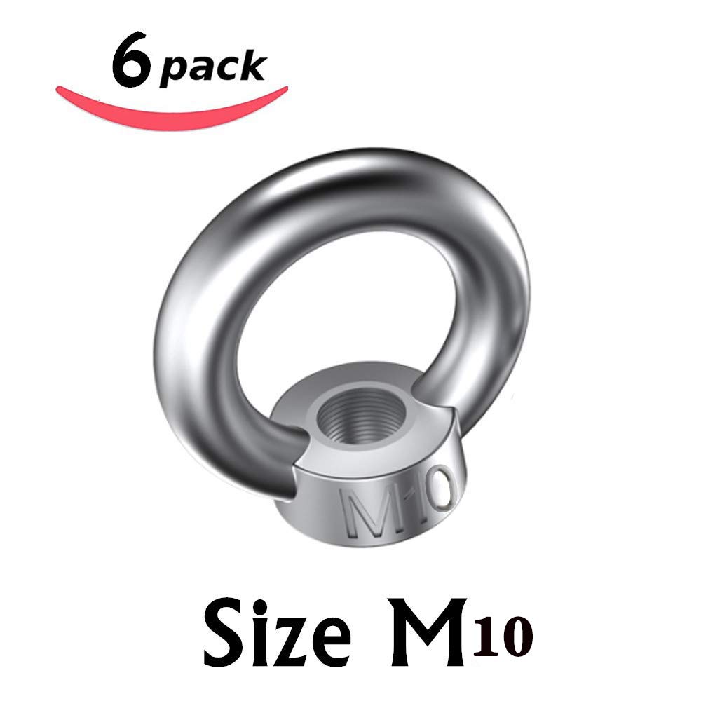 6 Pezzi M10 Dado a Occhiello,304 Dado di Sollevamento in Acciaio Inossidabile,Metrico Occhio Dadodado per in Varie Apparecchiature di Sollevamento di Ingegneria