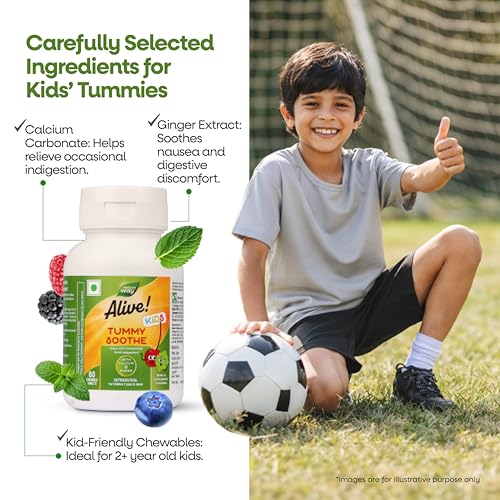 Image of Nature's Way Alive Kids Tummy Soothe Chewable Tablets with Calcium| Gentle Digestive Support for Children | 60 Veg Tablets