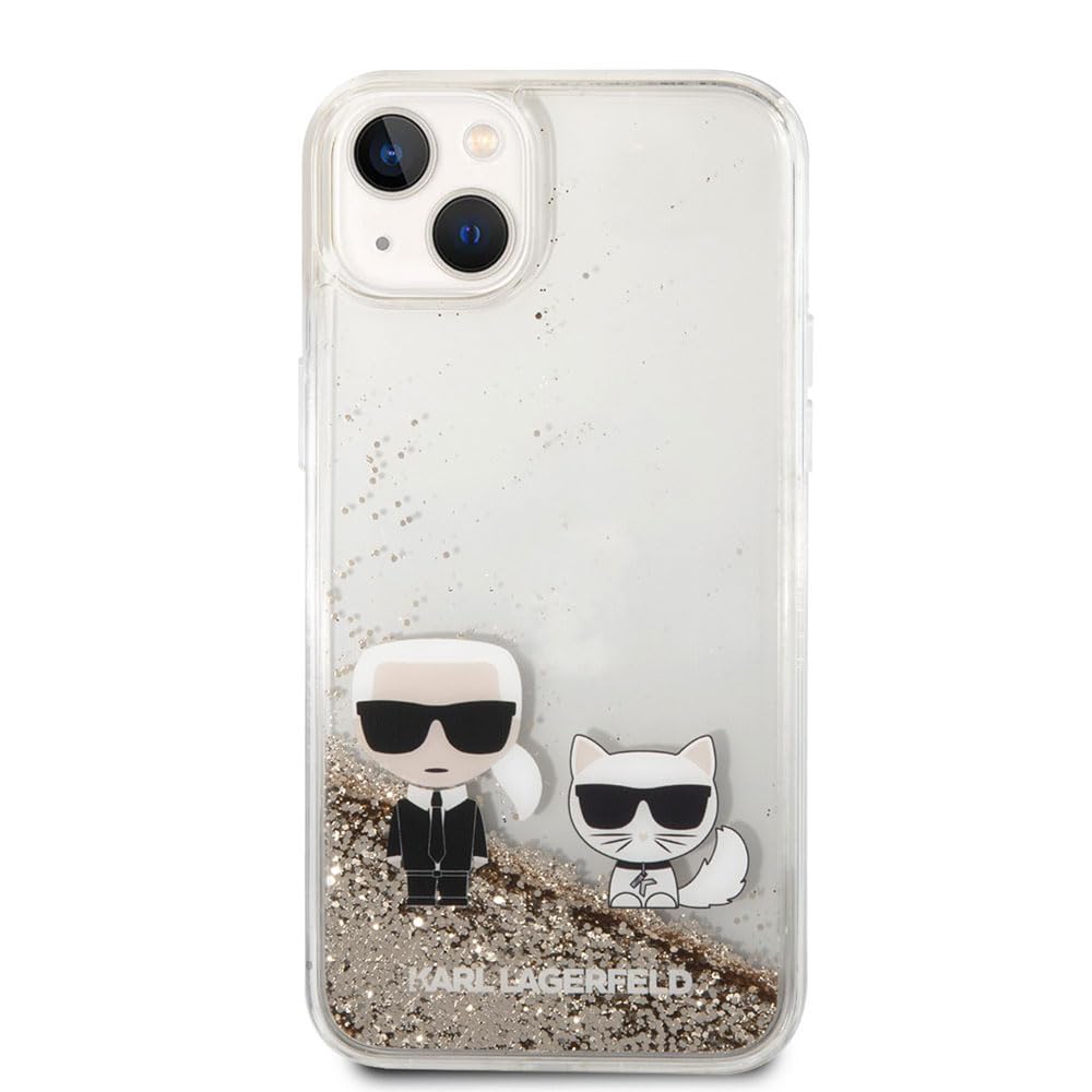 karl Lagerfeld Karl and Choupette Design Liquid Glitter Case for Apple iPhone 14 Plus Gold