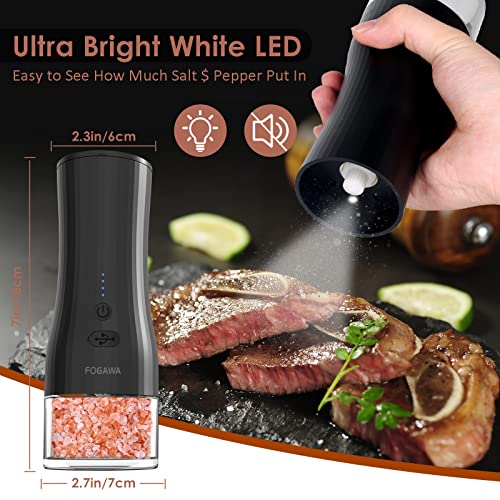 [140Ml Ultra-Larger Capacity] Electric Salt And Pepper Grinder Set, 1200Mah Usb Rechargeable Ceramic Salt Grinder Pepper Mill Shakers, Auto Pepper-Grinder With Adjustable Coarseness, White Led Light #TOP5