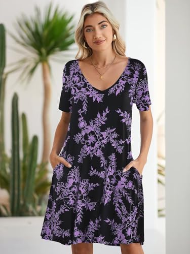 Image of BELAROI Women Casual Summer Dresses Loose Tshirt Beach Sundress V Neck Plus Size Swing Tunic Pockets