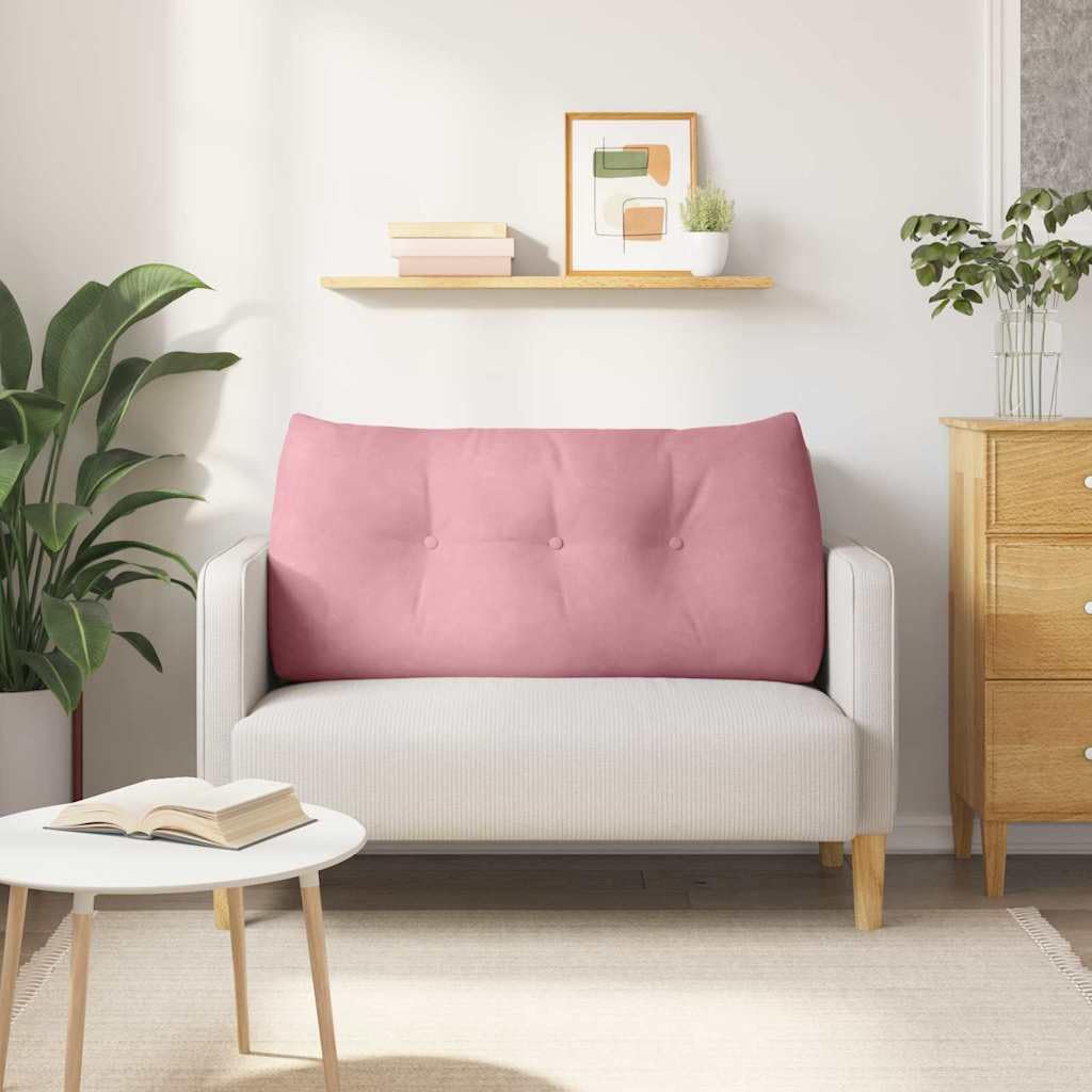 Rückenkissen Rosa 120x24x50 cm Samt mit Seitentasche, Abnehmbarer Bezug, ergonomische Rückenlehne für Sofa Couch & Bett, modernes Dekokissen für Wohnzimmer Schlafzimmer Büro