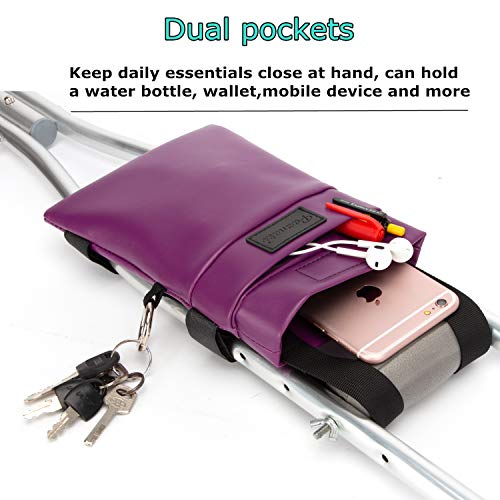 Crutch Bag Universal Crutches Accessory Crutch Carryon Pouch (Purple, Pu Leather)