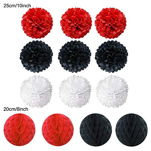 Tissue Paper Pom Poms, Recosis Paper Flower Ball For Birthday Party Wedding Baby Shower Bridal Shower Festival Decorations, 18 Pcs - Red Black White #TOP4