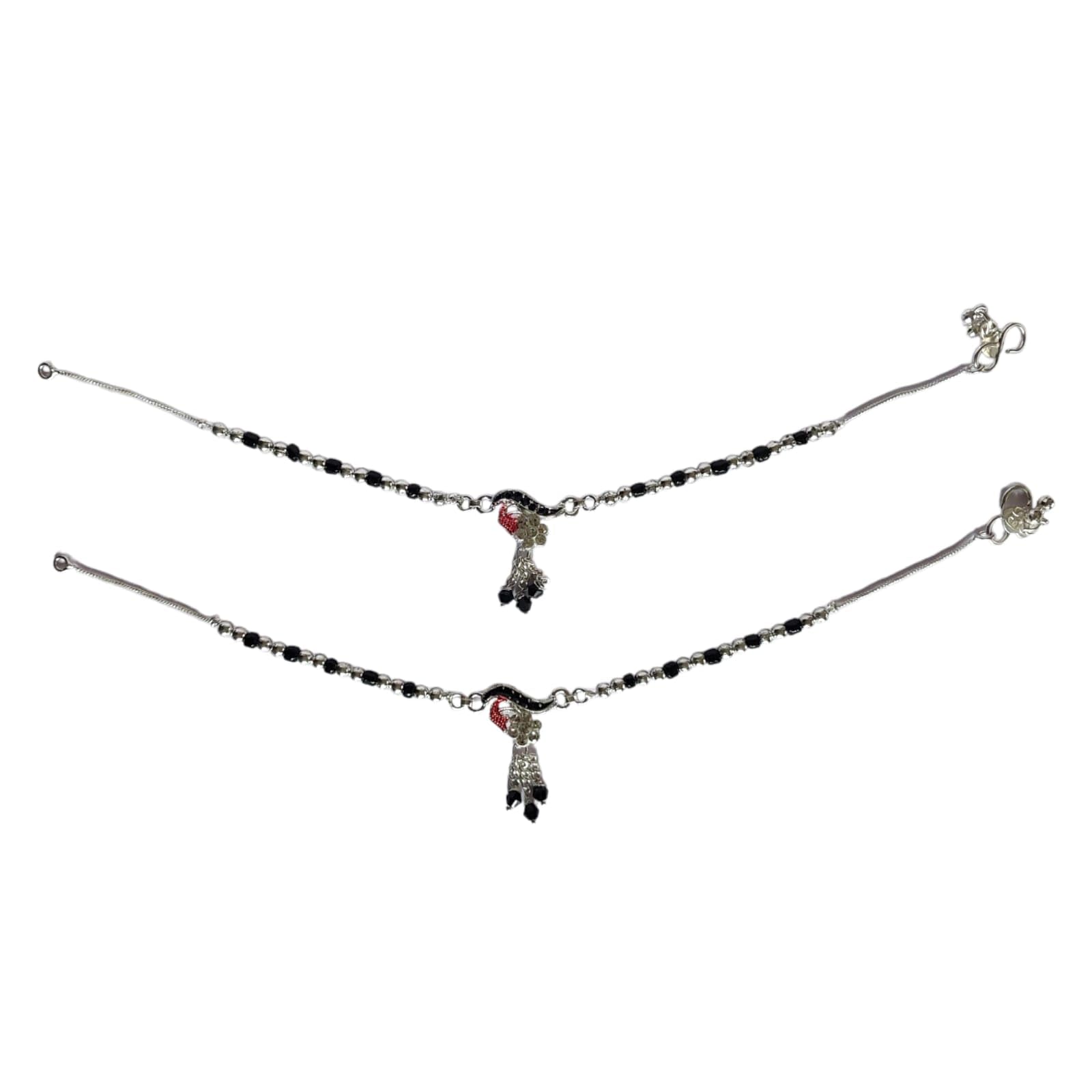 Traditional Silver Crystal Anklet Payal with Beads for Women, Girls Black and Silver Design-picture-18