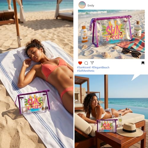 Image of COSHAYSOO Sunscreen Bag Clear Makeup Toiletry Pouch Beach Vacation Essentials for Women Teen Girls Trip Gifts Summer Pool Travel Must Have Accessories Waterproof Stuff