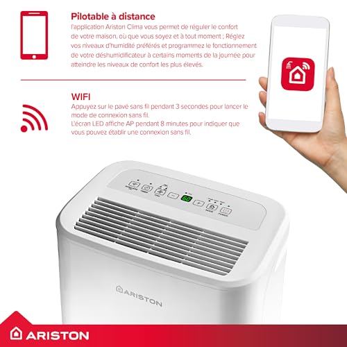Ariston Deos 16S NET WiFi Déshumidificateur Portable Haut de gamme avec Réservoir Contrôle Électronique du niveau dHumidité Silencieux - vue 6