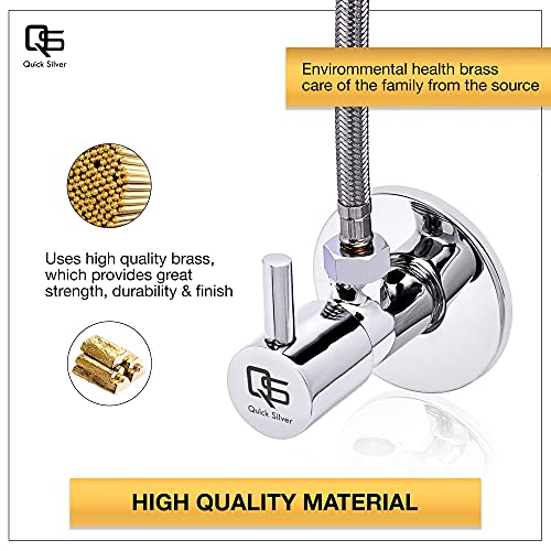 Image of QUICK SILVER Delta Brass Angle Valve with Wall Flange | Geyser, Wash Basin, in Toilet Health Faucet or Spray, in Telephonic Shower (Chrome Finish, Pack of 2)