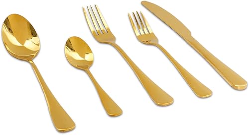 Miniatura 2 de Juego de utensilios de cocina dorados Paquete de 20 cubiertos de acero inoxidable tenedores, cuchillos y cucharas Vajilla para el hogar, cocina,
