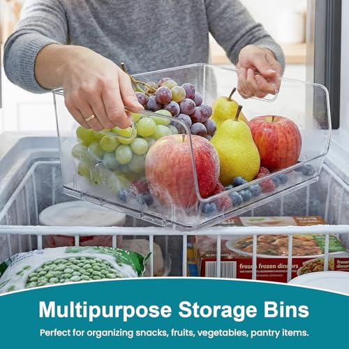 Basicwise 16" Open-Front Clear Storage Bin with Easy-Grip Handle Stackable Transparent Plastic Organizer Container for Pantry Cabinet Refrigerator Drawers Closets and Shelf Organization, Extra Large by Basicwise - Used condition - Image 7