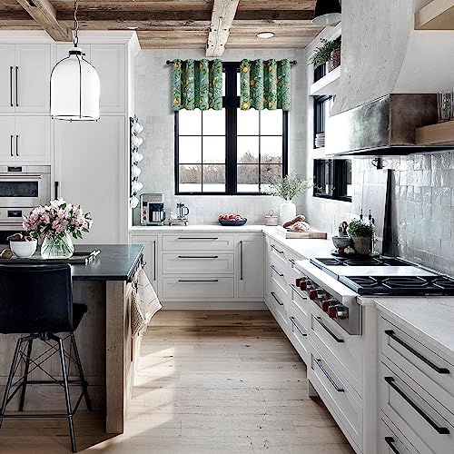 Image of Topfinel Sage Green Kitchen Valances 24 Inch Long Vintage Botanical Floral Hummingbird Thermal Insulated White and Green Silk Grommet Small Window Curtains for Track Laundry Kitchen Camper 2 Panels