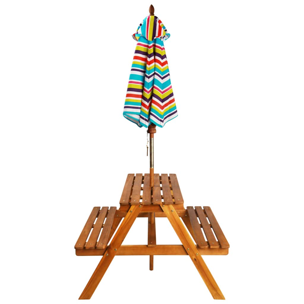 Tavolo da picnic per bambini con ombrellone, 79 x 90 x 60 cm, in legno massello di acacia
