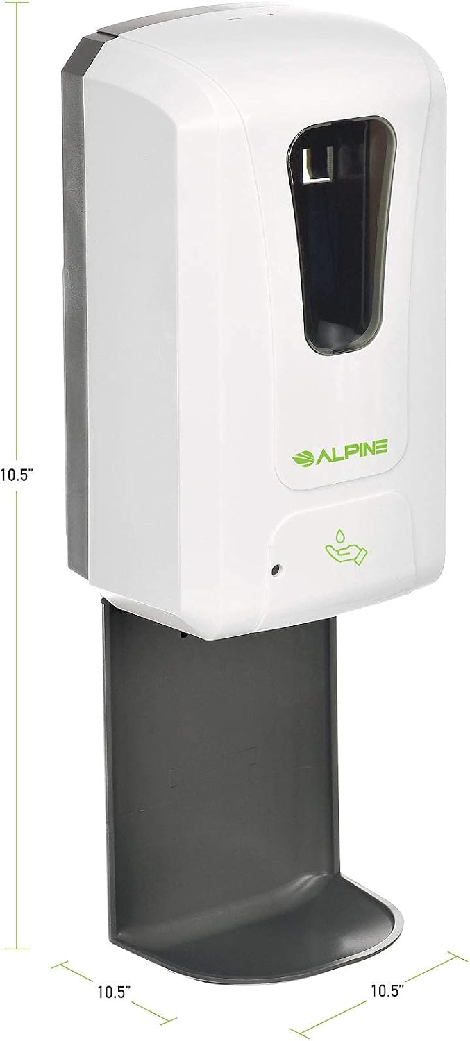 Alpine Automatic Hand Sanitizer Dispenser - Touchless Soap Dispenser with Drip Tray for Restaurant, Hospital, School, Hotel, Kitchen and Bathroom -1200mL Liquid, Gel White