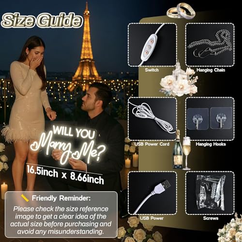 16.5 Inch Will You Marry Me Neon Sign, Cool White Marry Me Light Up Letters Sign for Proposal Wedding Party Decorations, Will You Marry Me LED Sign for Engagement Valentines Day Gifts Wall Decor by Lingqiang - Image 2