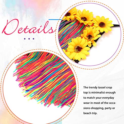 Edary Beach Sunflower Crop Top Colorful Tassel Outfit Rainbow Floral Tops Outfits Costume For Women And Girls #TOP3