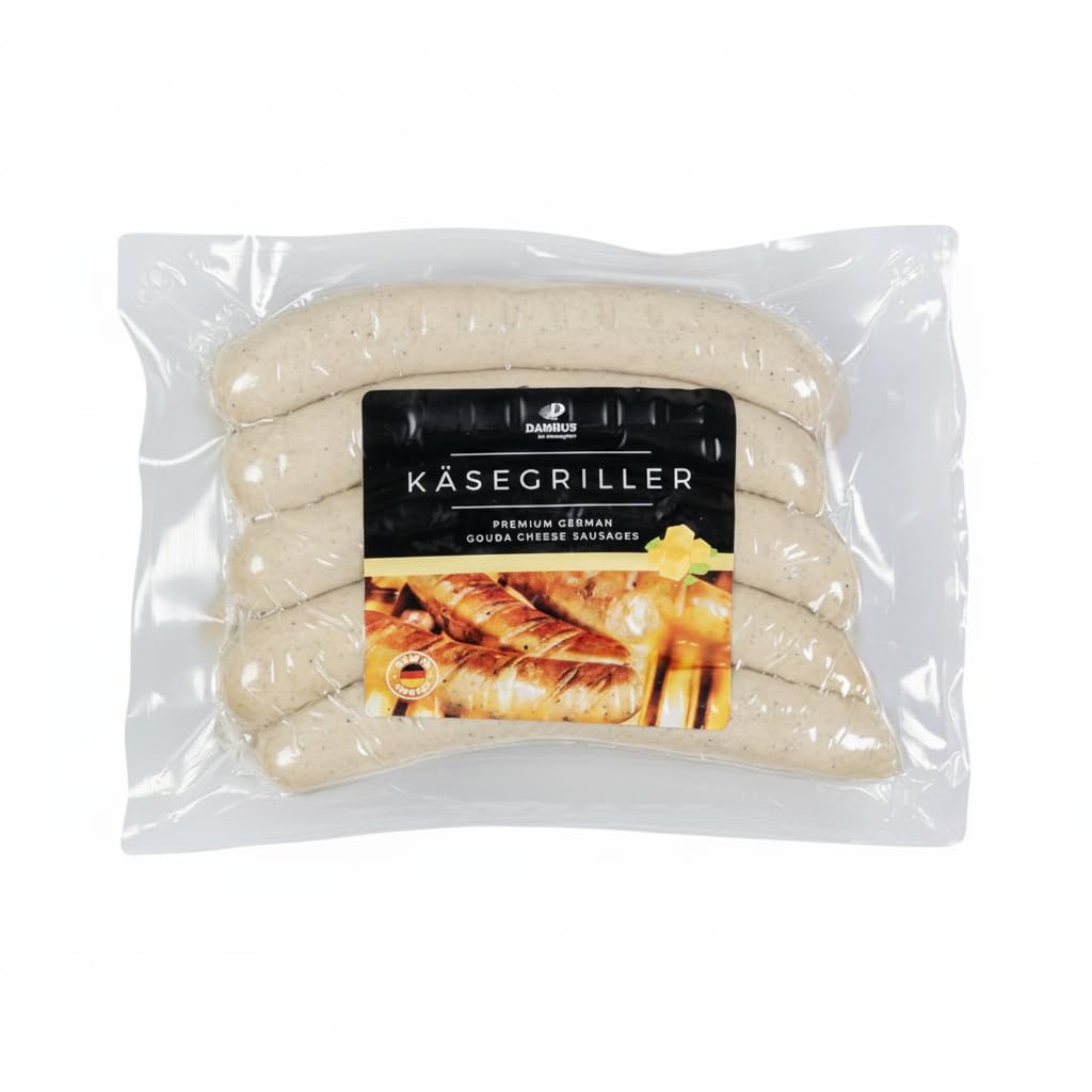1kg de Salchichas Alemanas con Queso Gouda 1Paquete con 10uds de 100g - Salchichas de Cerdo y Pavo Sin Gluten - Especialidad para Barbacoa y Parrilla - Käsegriller - Elaboradas en Alemania - NEXU