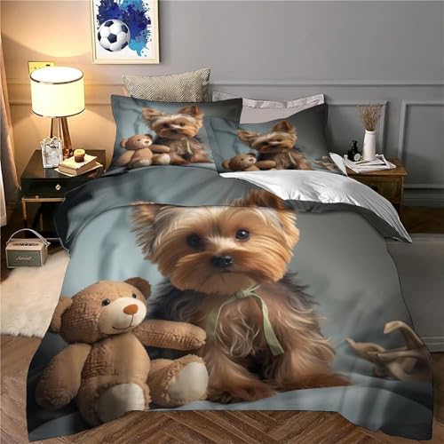 Housse de couette chiot mignon en microfibre pour lit simple 135x200cm