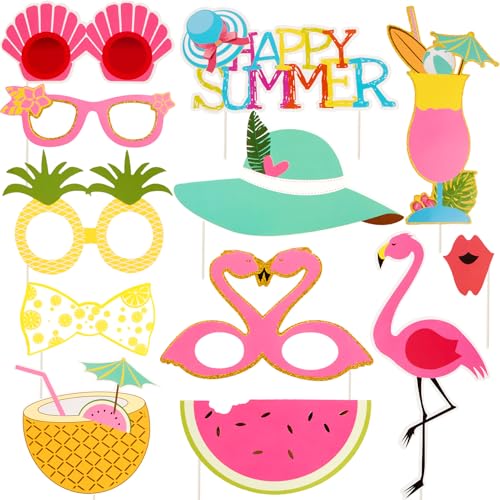 SUNBEAUTY 12 Pcs Summer Photo Booth Props Beach Summer Pool Party Decorations Luau...