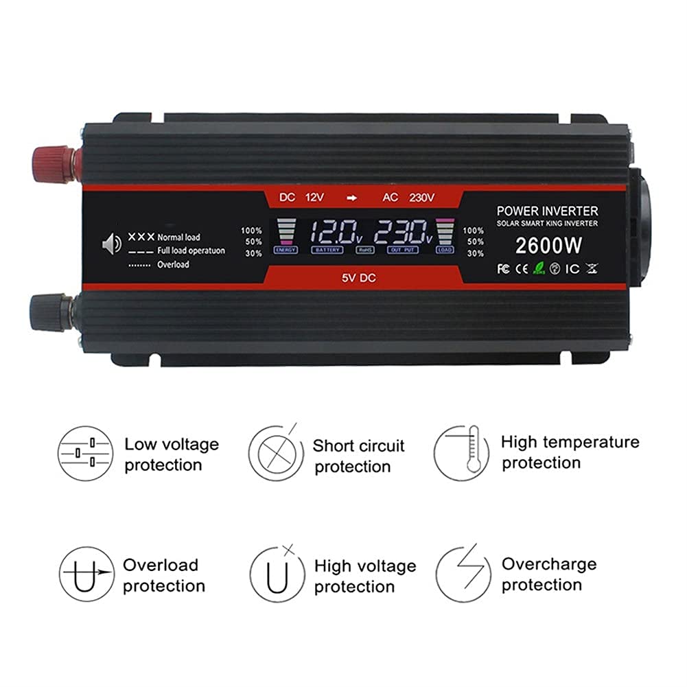 Convertisseur de Puissance Écran LCD 3000w Campervan Essentials 12V / 24V à 220V ou Chargeur de Voiture USB 110V convertisseur de Puissance sinusoïdal pour Camion modifié, 24V - 220V