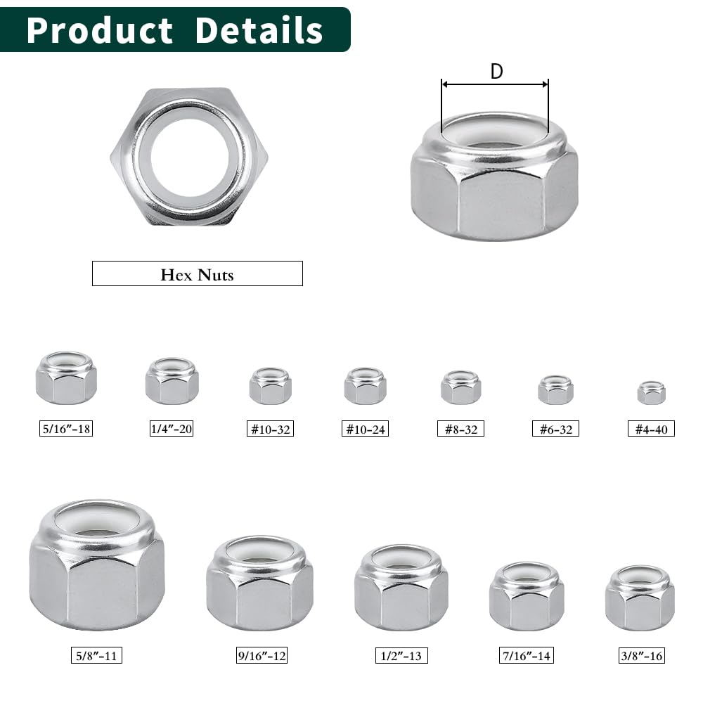 100 Dadi Bloccaggio 100 Dadi Autofrenanti Nylock 5/16-24 In - Foto 7