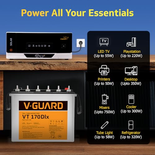 Image of V-Guard Inverter & Battery Combo (Smart Pro 1200S Inverter, VT 220 (205 Ah Tall Tubular Battery)) for Home, Office & Shops