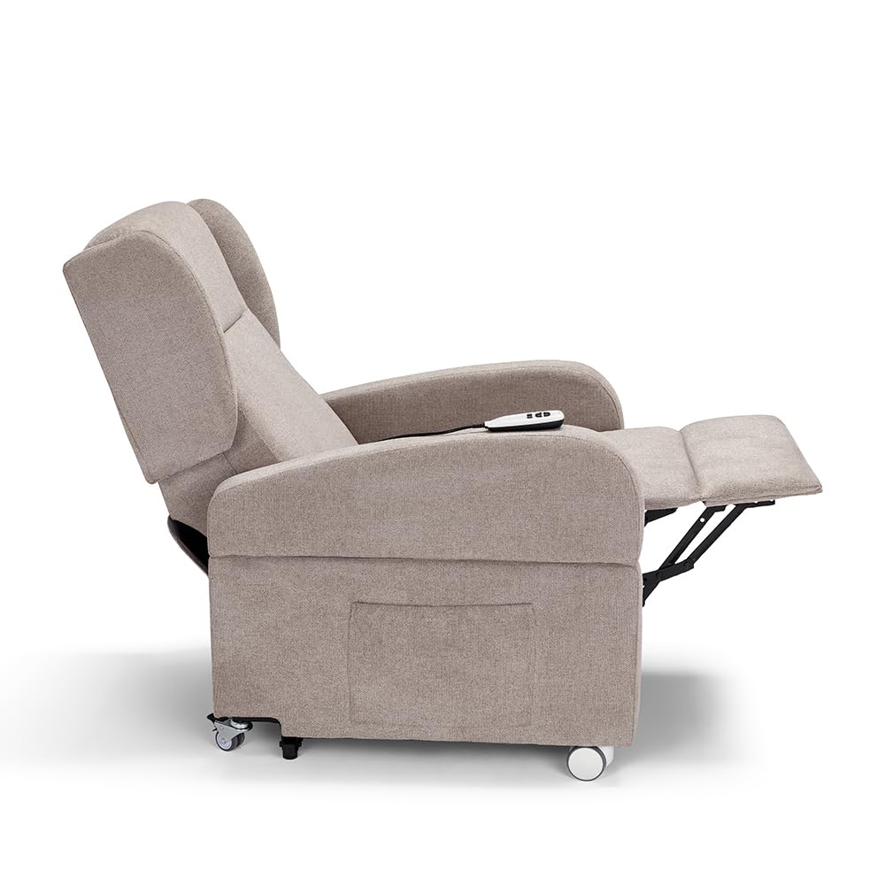 Poltrona relax elettrica Atlanta per anziani, 2 motori con funzione LIFT, 4 ruote con maglione, reclinazione e alzapersona, braccioli estraibili con tavolino opzionale (Senza Tavolino, Verde)