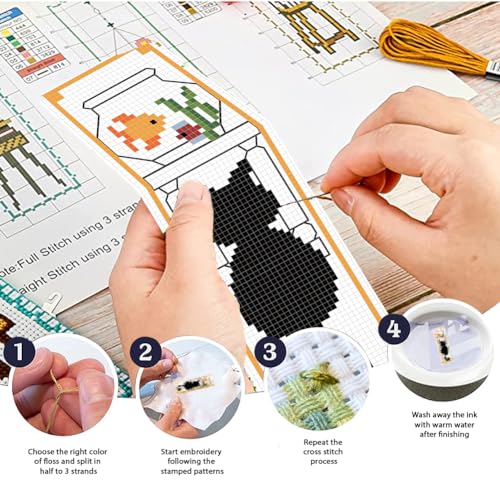 FREEBLOSS 6 Set of Bookmarks Cross Stitch Kits Cartoon Cat Bookmark Cross Stitch Kit with Instructions Embroidery Bookmark Kit for Adults Beginners for Book Lovers Cross Stitch Set 6 x 20 cm - Image 4