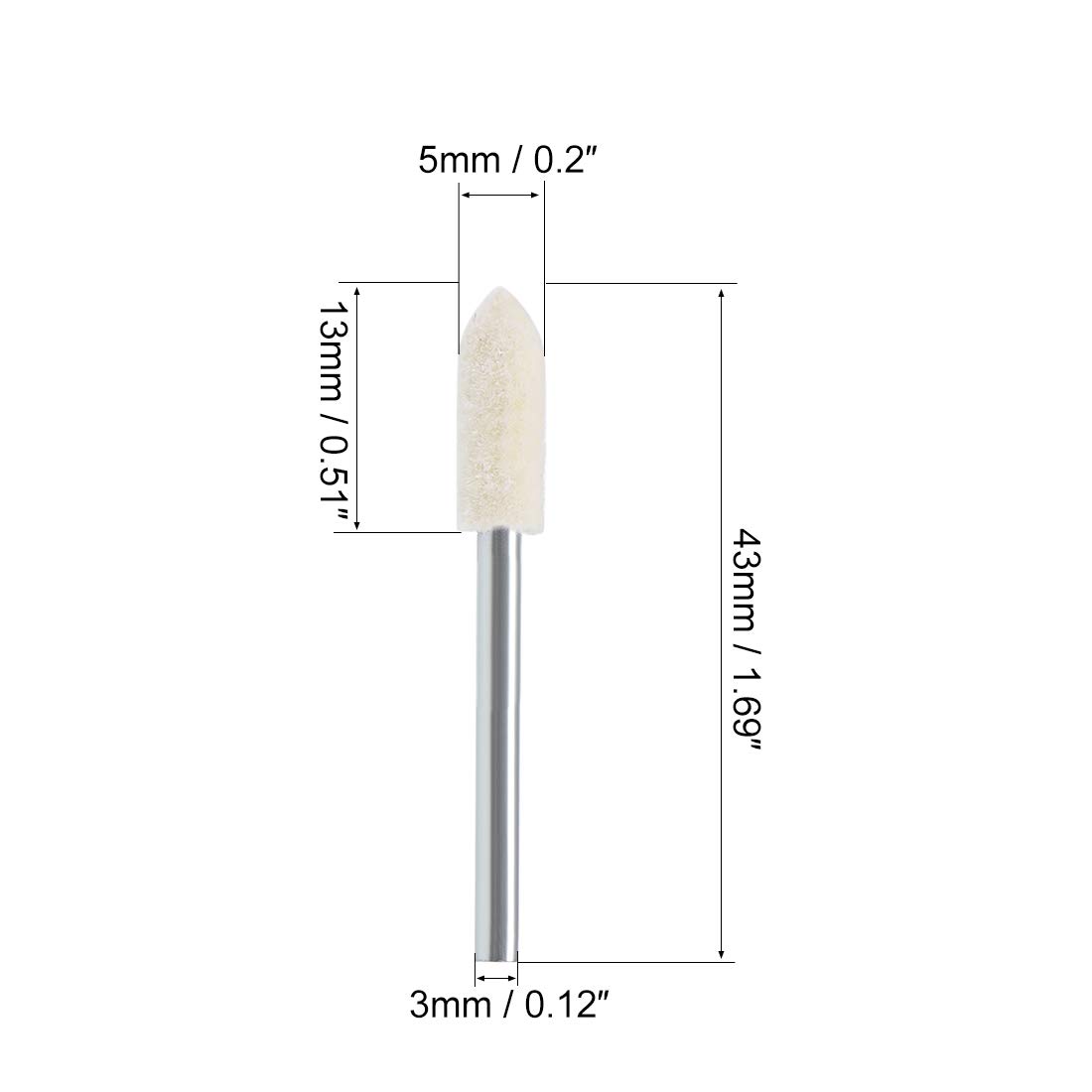 5mm Wool Felt Mounted Points Tapered Polishing Bits Burrs Buffing Wheels with 1/8" Shank 12 Pcs