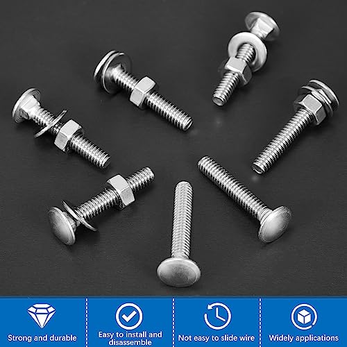Image of Zonon 25 Sets 1 /4-20 x 1-1 /2 inch Stainless Steel Carriage Bolts and Nuts Kit Round Head Square Neck Carriage Bolts Screws and Hex Nuts and Flat Washers, Stainless 18-8 Full Thread Coverage (Silver)