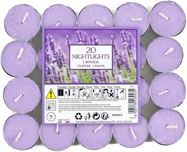 Marco Paul 20 x Scented Tea Lights Candles Fragranced Tealights 7hr Burn Time Tea Light Scented Candles Long Burn Candle Set Gift Home Décor Lighting Colourful for Home, Event, Christmas (Lavender)