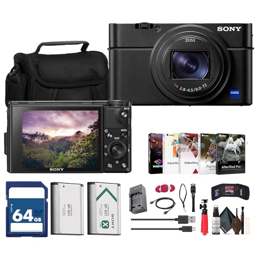 Sony Cyber-Shot RX100 VII Digital Camera (DSC-RX100M7) – 20.1MP 1-Inch Stacked CMOS Sensor | ZEISS 24–200mm Zoom Lens + 64GB Card + Case + NP-BX1 Battery + Card Reader and More