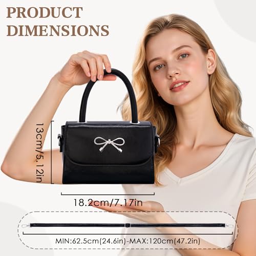 Rancco Crossbody Bag for Women, Black PU Leather Bowknot Shoulder Bag, Purse & Handheld Clutch with Metal Bow, handbag w/Trendy Bag Top Handle, Small Handbags for Vacations, Parties, Romantic Dates2