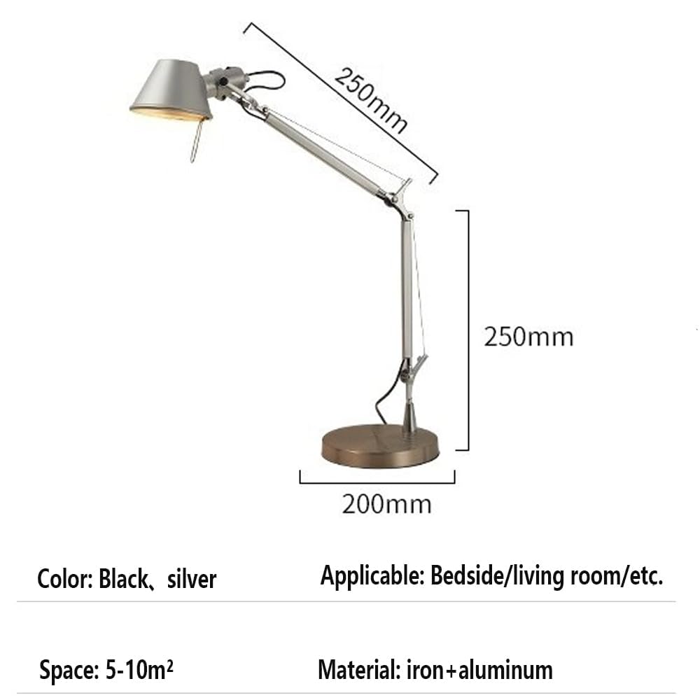 Lampada da scrivania in metallo, design a braccio oscillante con interruttore on/off e regolazione multi-giunto, lampada da lettura attenta per camera da letto, studio e ufficio