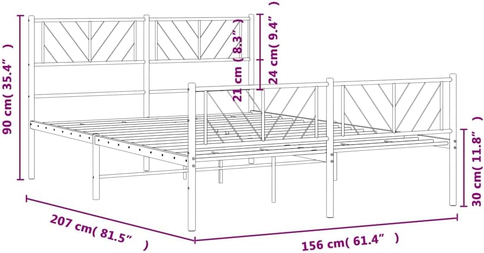 vidaXL Queen Metal Bed Frame with Headboard and Footboard, Under Bed Storage Space, Sturdy Steel Construction and Easy Assembly, Minimalist Style, White, 12'' High, Without Mattress